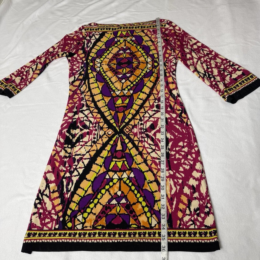 Colorful Ice Multicolor Shift Mosaic Print Dress 3/4 Sleeve Womens 8 Boho - Picture 10 of 13